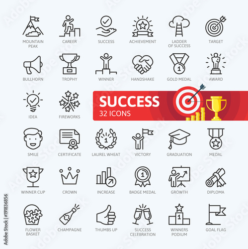 Sussess, awards, achievment elements - minimal thin line web icon set. Outline icons collection. Simple vector illustration.