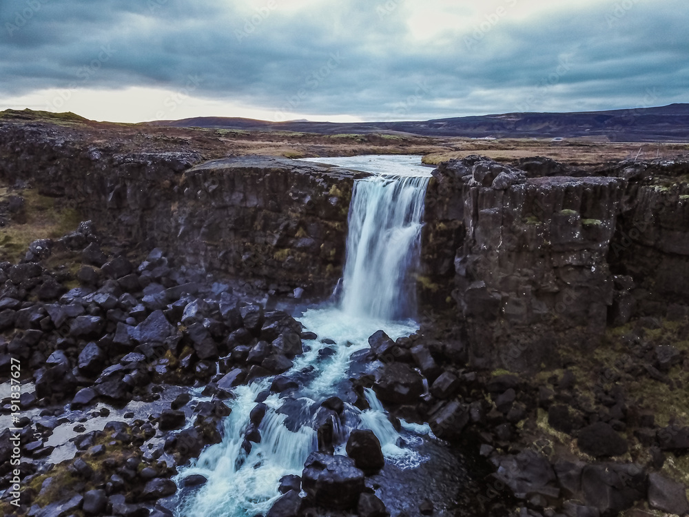 Beautiful Waterfall Oxarafoss in southern Iceland Beautiful Waterfall Oxarafoss in southern Iceland