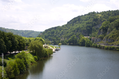 Europe, France, Midi Pyrenees, Lot, view of the River Lot from Pont Valentre in Cahors