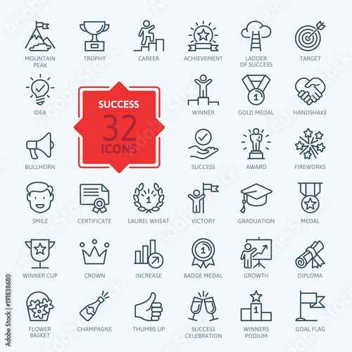 Success, awards, achievment elements - minimal thin line web icon set. Outline icons collection. Simple vector illustration.