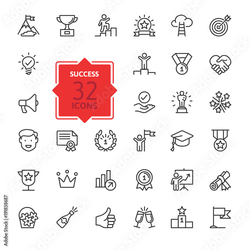 Sussess, achievment elements - minimal thin line set. Outline icons collection. Simple vector illustration.