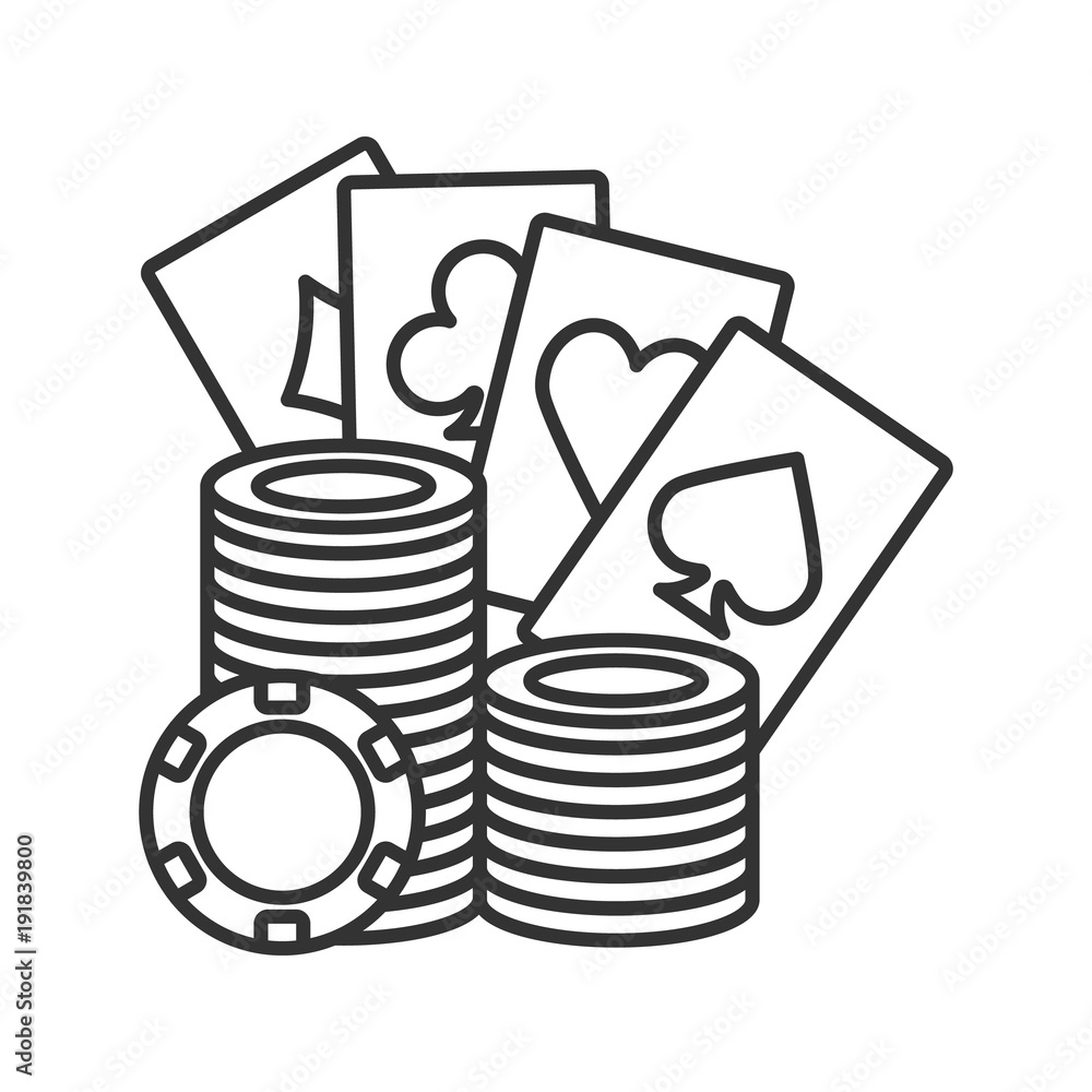 Casino chips stack with playing cards linear icon Casino chips stack with playing cards linear icon