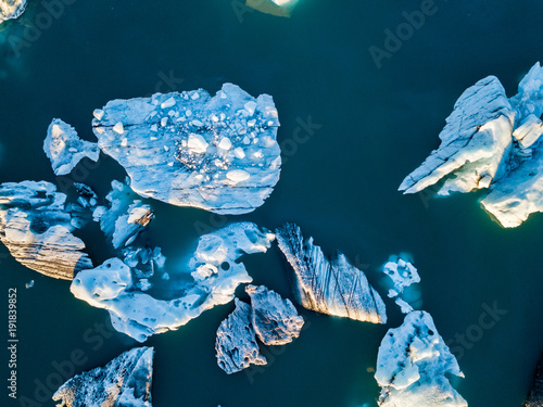 Iceland Iceberg at Jokulsarlon in Southern Iceland Drone Shot Arial View photo