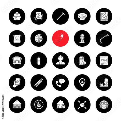 Firefighting glyph icons set