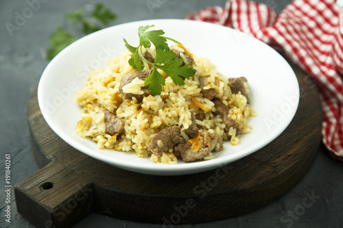 Rice pilau with meat and vegetables