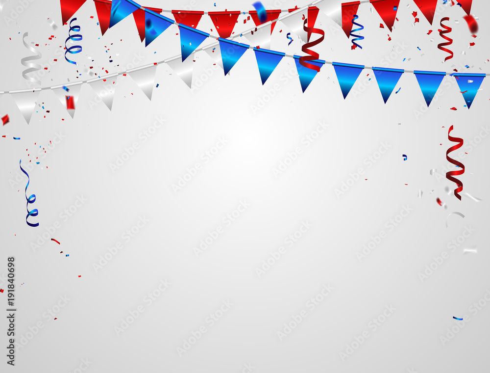 Obraz premium Red White blue confetti concept design Memorial Day greeting background. Celebration Vector illustration.