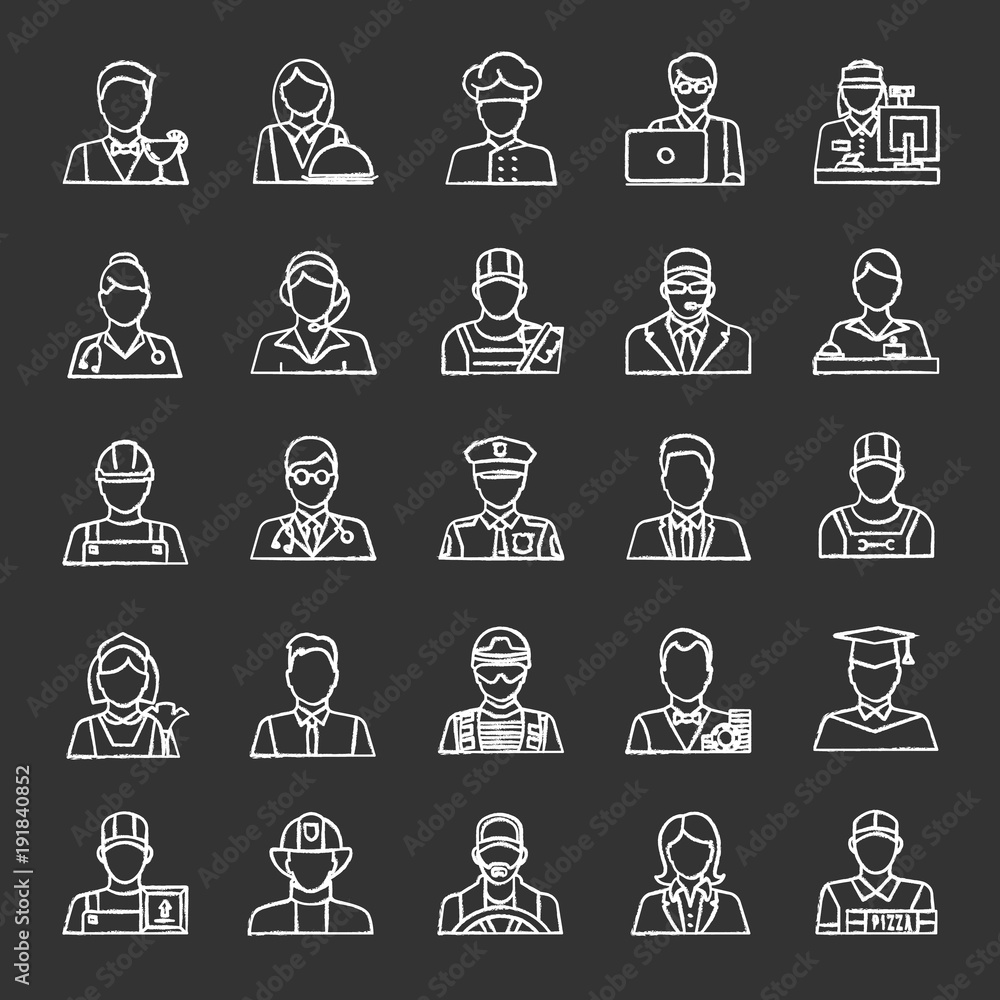 Professions chalk icons set