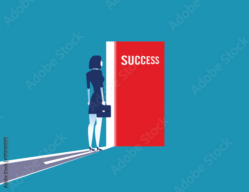 Businesswoman to see the inside of door about success. Concept business vector illustration.