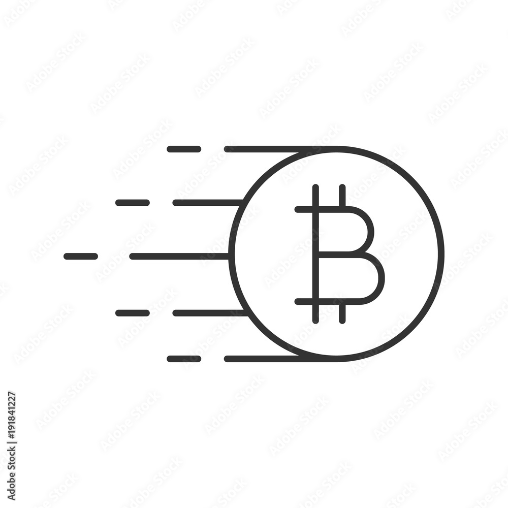 Obraz premium Flying bitcoin linear icon