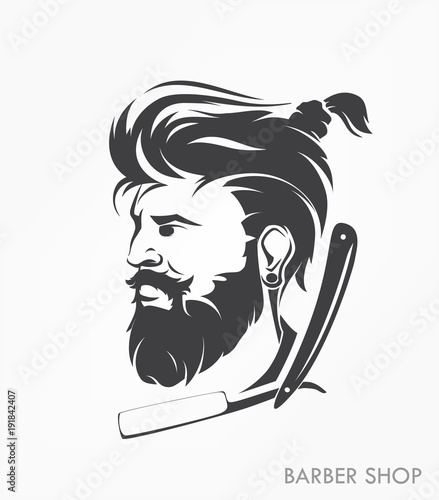 vintage barber shop emblem label badge with beard