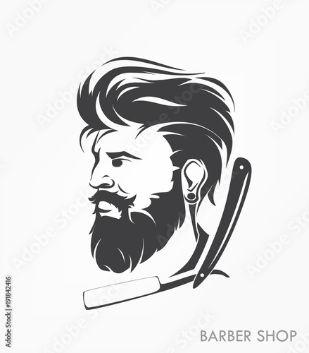vintage barber shop emblem label badge with beard