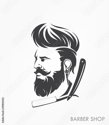 Obraz vintage fryzjer odznaka godło etykieta godło z brodą