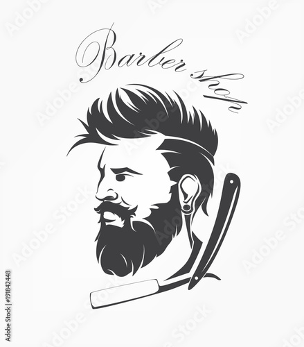 vintage barber shop emblem label badge with beard