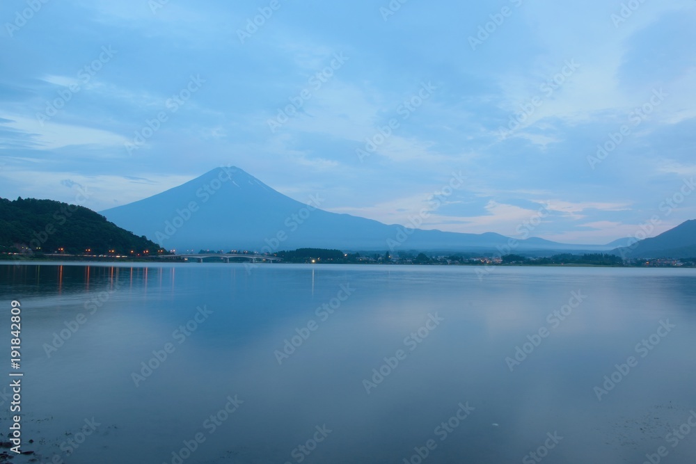 Landscape of Mount Fuji in Japan at sunset