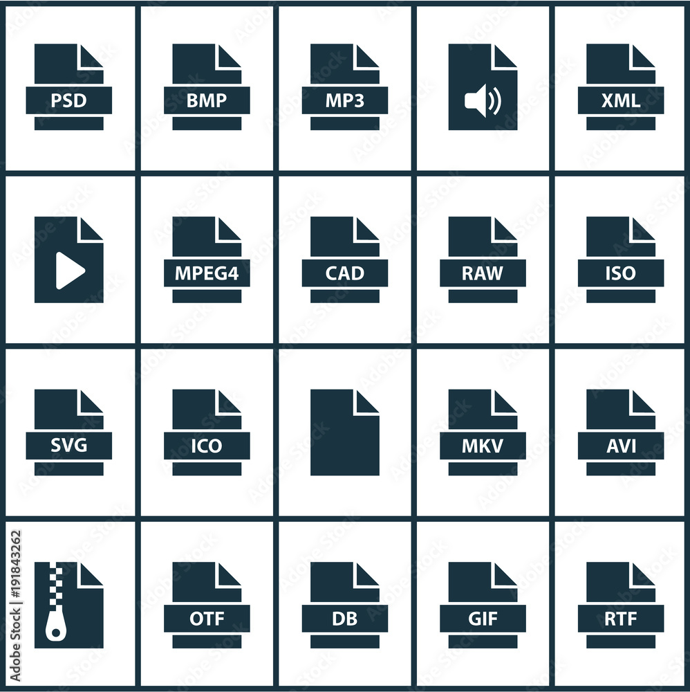 Vetor de Types icons set with mpeg4, file, data and other svg elements