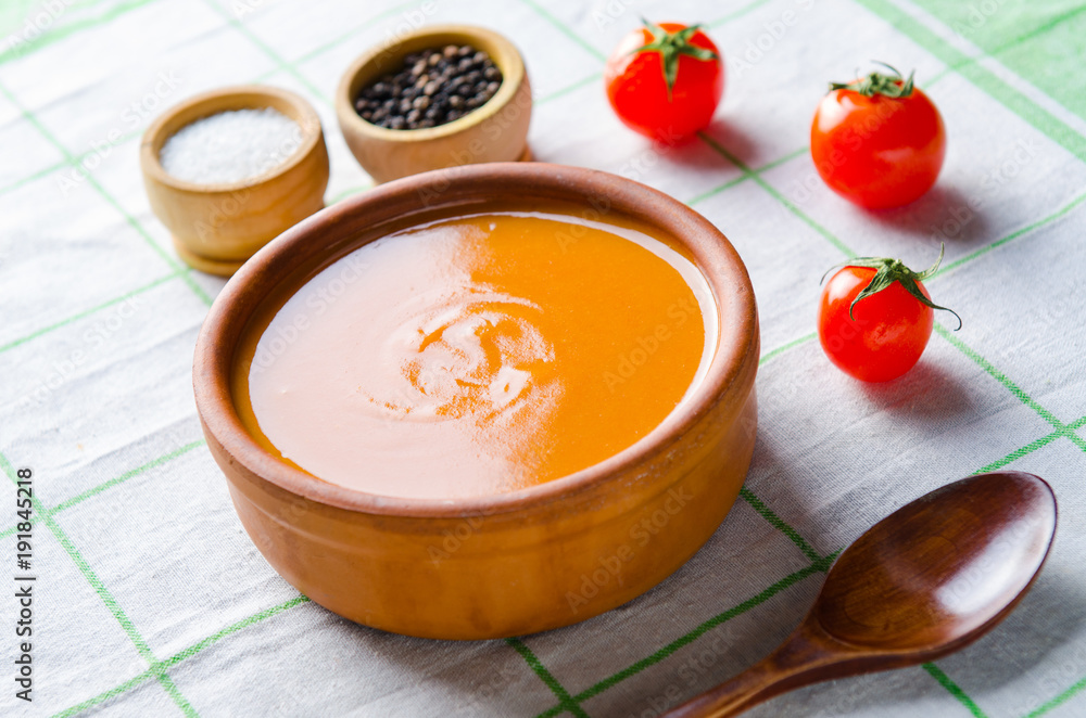 Tomato soup prepared in traditional italian style Tomato soup prepared in traditional italian style