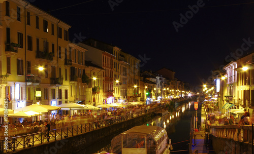 nightlife on the Navigli, a famous place frequented by tourists every night. Milan, Italy