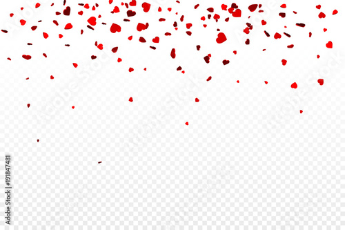 Vector realistic isolated heart confetti on the transparent background for decoration and covering. Concept of Happy Valentine's Day, wedding and anniversary