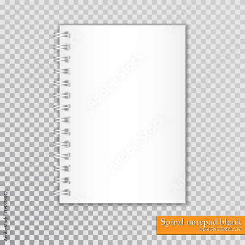 Realistic spiral notepad blank on transparent background. Vector