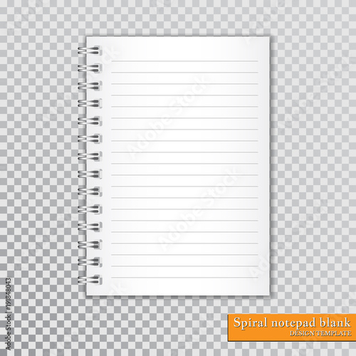 Realistic spiral notepad blank on transparent background. Vector