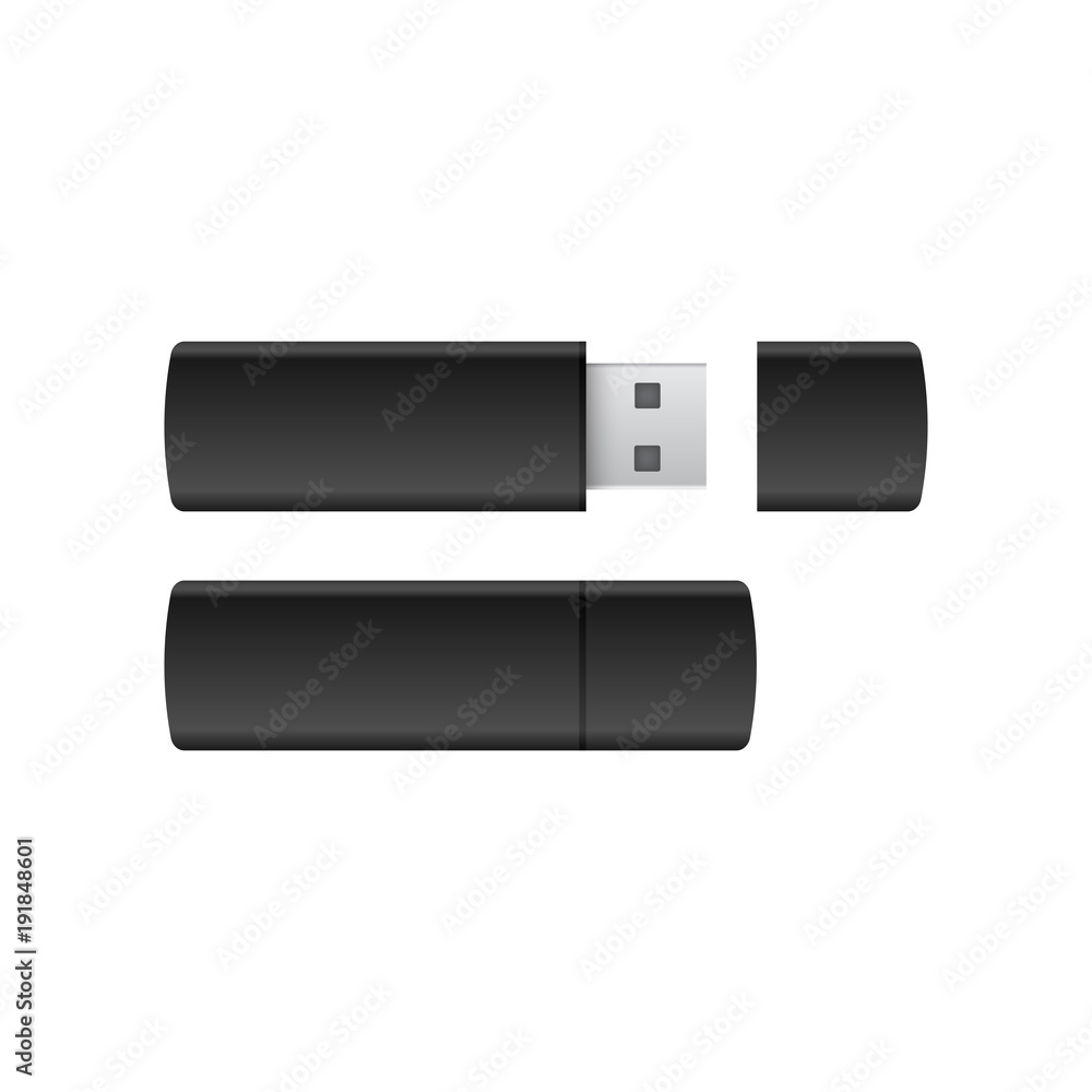 Black USB pen drives on white background vector Black USB pen drives on white background vector