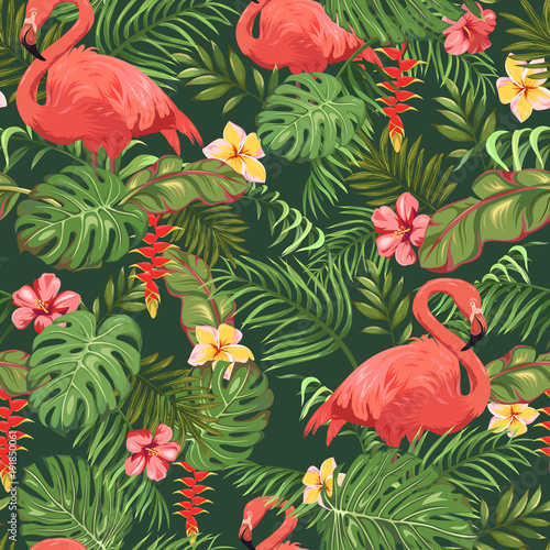 modny-wzor-z-tropikalnych-lisci-egzotycznych-kwiatow-i-flamingow