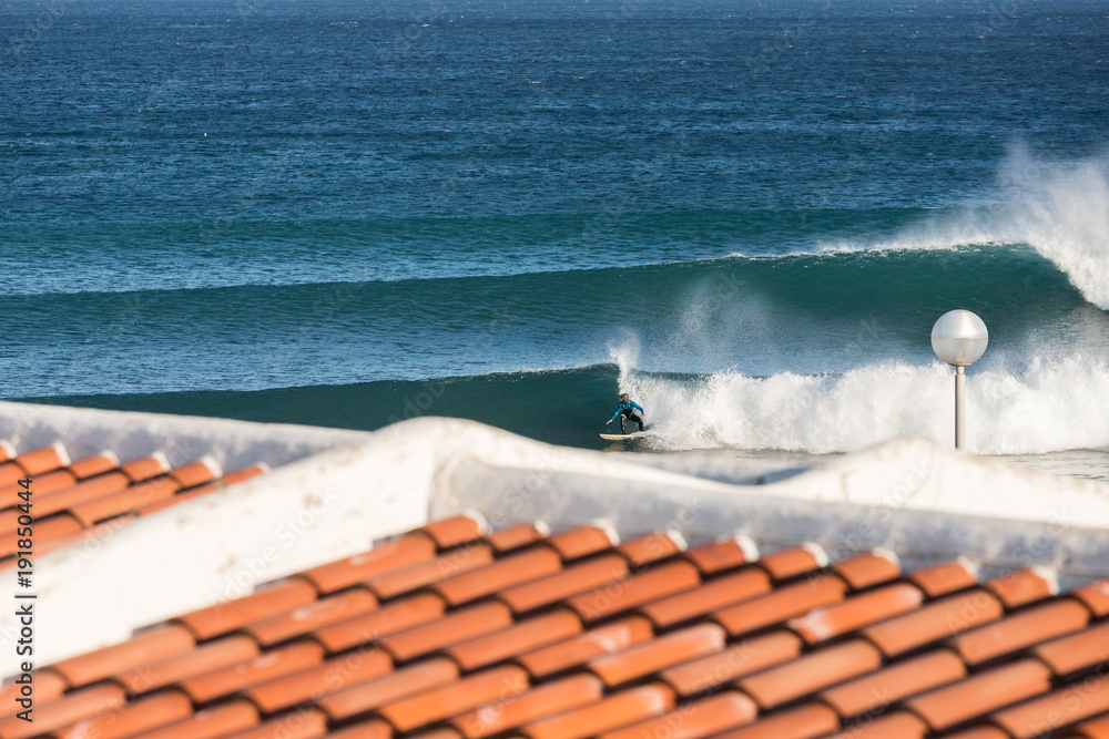 Waves great and perfect for surfing on a winter day with swell of dreams in Catalonya, Spain