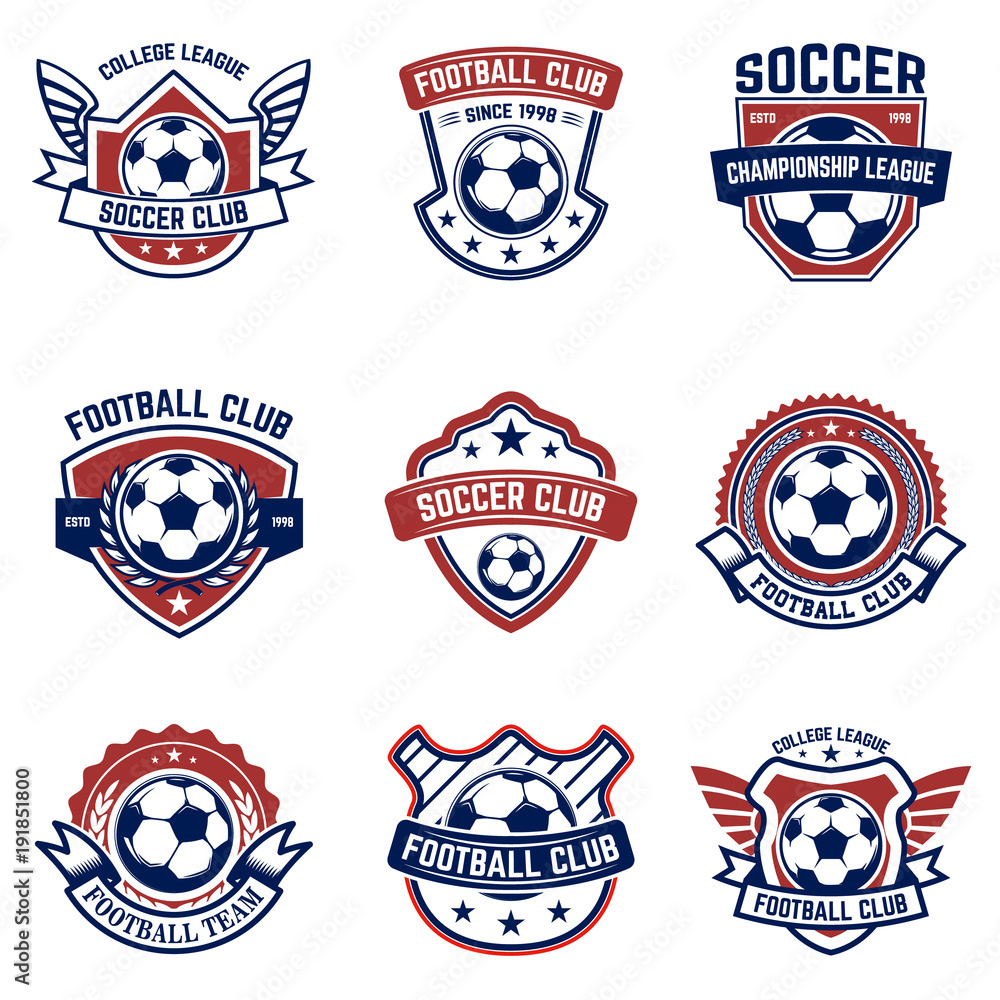 Fototapeta Set of soccer, football emblems. Design element for logo, label, emblem, sign.