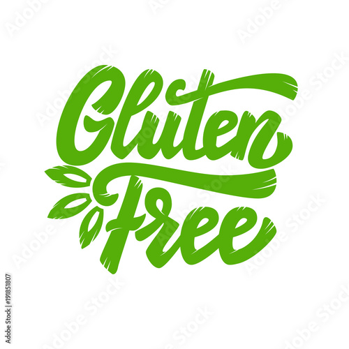 Gluten free. Lettering phrase isolated on white background. Design element for poster, emblem, banner, package.