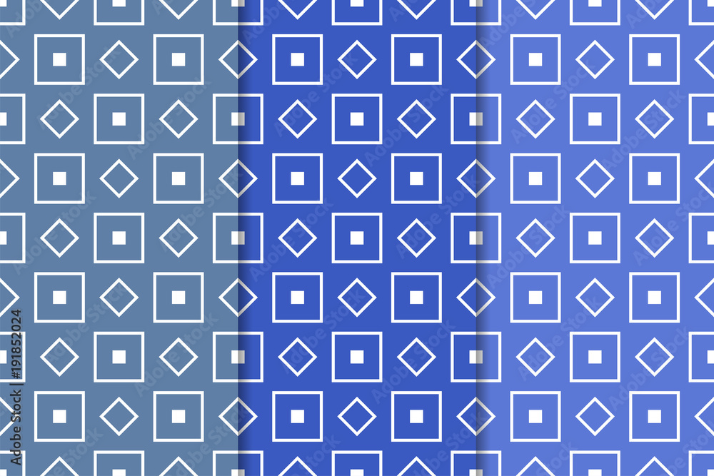 Set of geometric ornaments. Blue seamless patterns Set of geometric ornaments. Blue seamless patterns