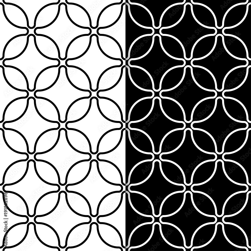 Fototapeta premium Black and white geometric prints. Set of seamless patterns