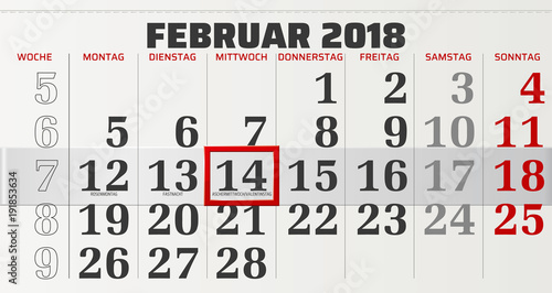 Monatskalender Februar 2018 Vektor Grafik mit verschiebbarem Rahmen
