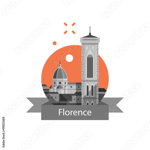 Cathedral and tower view, Italy, Florence symbol, travel destination, famous landmark