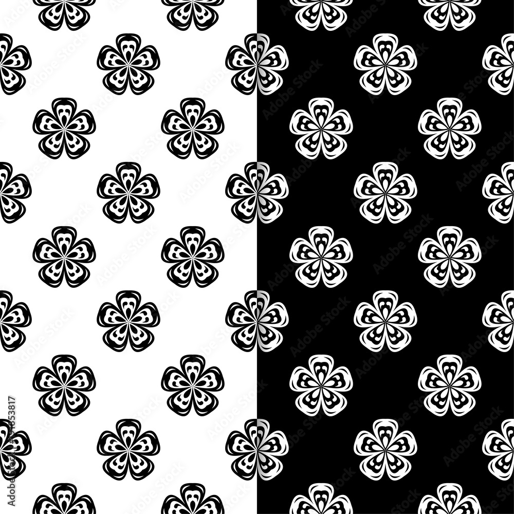 Black and white floral seamless patterns. Set of backgrounds Black and white floral seamless patterns. Set of backgrounds