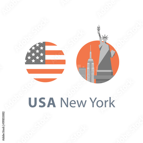 Statue of liberty, New York symbol, travel destination, famous landmark, United States of America, English education concept