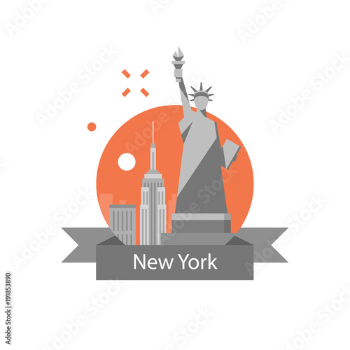 Statue of liberty, New York symbol, travel destination, famous landmark, United States of America, English education concept