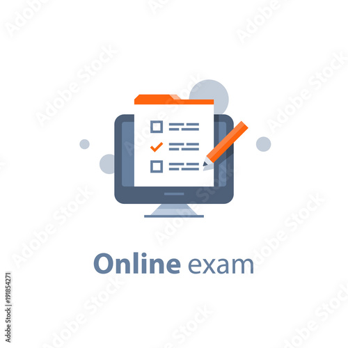 Choosing answer, questionnaire form, exam preparation, online test, checklist  on monitor