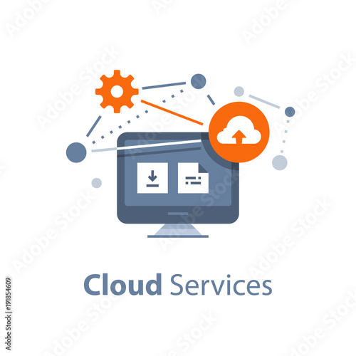Storage solution, cloud services and technology, data exchange, online network concept