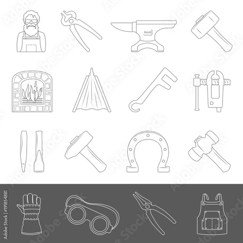 Line Icons - Blacksmith Tools And Equipment