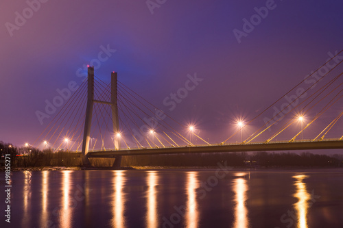 Siekierkowski bridge at night in Warsaw, Poland