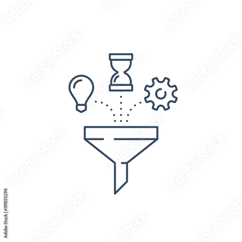 Idea light bulb, sand clock and cogwheel, project management parts