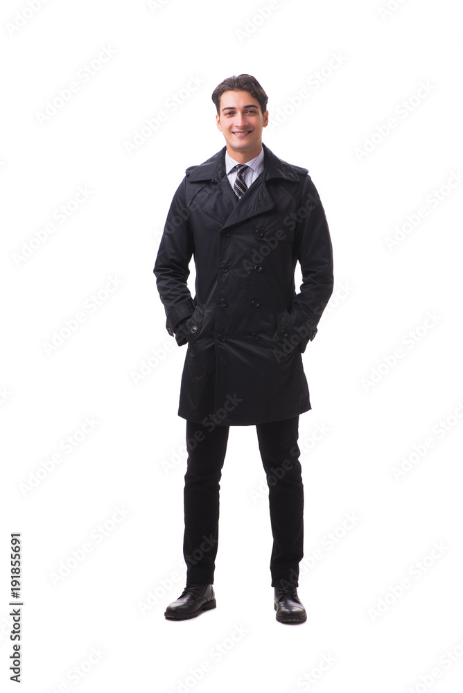 Young businessman wearing winter coat isolated on white Young businessman wearing winter coat isolated on white