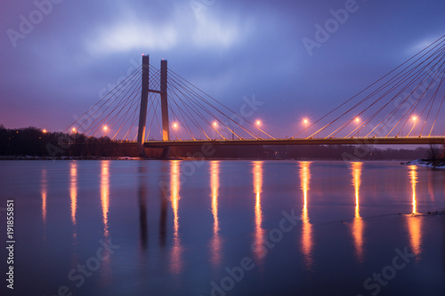 Fototapeta Naklejka Na Ścianę i Meble -  Siekierkowski bridge at night in Warsaw, Poland