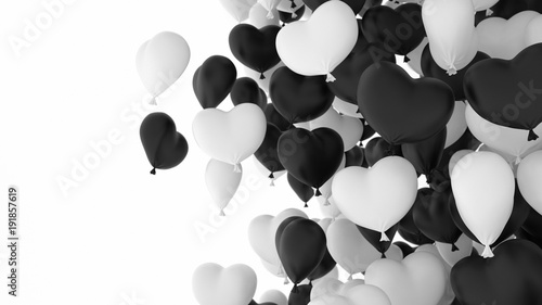 Retro noizy Black and white heart balloons over white background. Love  Valentine s Day  romantic  wedding or birthday background