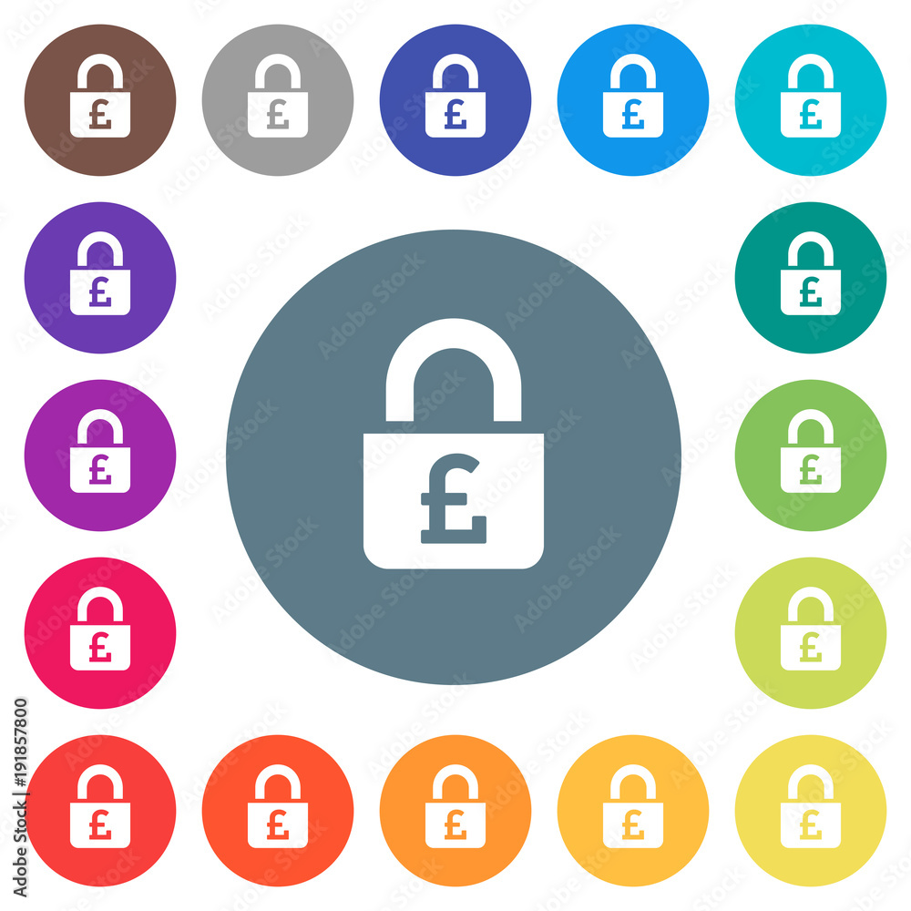 Locked Pounds flat white icons on round color backgrounds Locked Pounds flat white icons on round color backgrounds