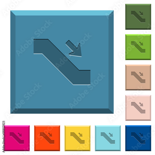 Escalator down sign engraved icons on edged square buttons