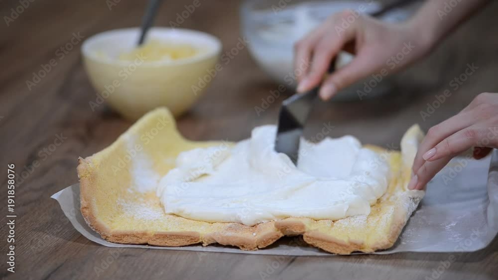 Cooking a sweet cake roll with pineapple Cooking a sweet cake roll with pineapple