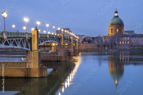 View of Garonne river and hospital La Grave in Toulouse city 