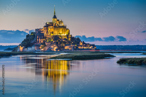 Le Mont Saint-Michel in twilight, Normandy, France