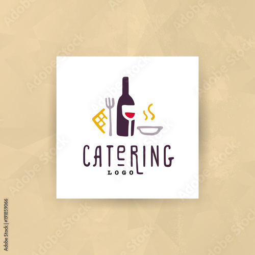 Vector catering and restaurant company logo set isolated on white background. Hand drawn food elements, dish icons. Perfect for restaurant, cafe, catering bars insignia banners, symbols.